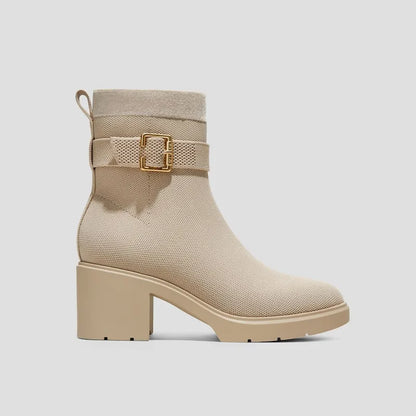 Square-Toe Water-Repellent Heeled Boots (Gisella)