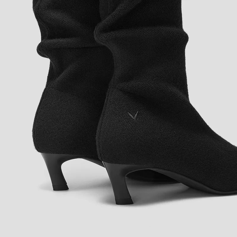 Mini Square-Toe Slouchy Knee-High Kitten Heel Boots (Rumi)