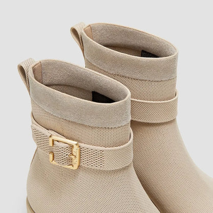 Square-Toe Water-Repellent Heeled Boots (Gisella)