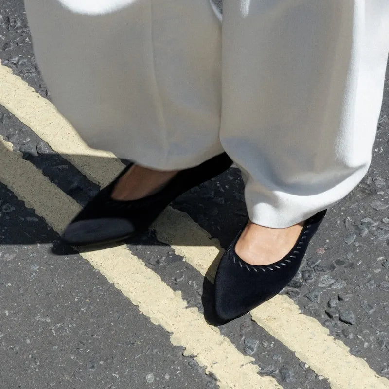 Velvet Whipstitched Ballet Flats (Alasia)