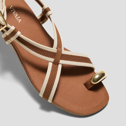 Square-Toe Slingback Toe Ring Sandals (Derorice)