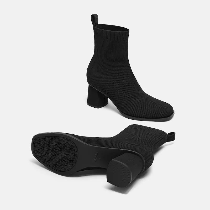 Square-Toe Block-Heel Boots (Lerna)