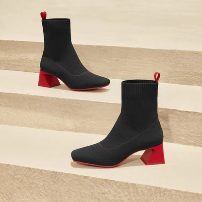 Square-Toe Water-Repellent Block Heeled Boots (Regina Pro)