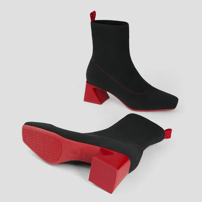 Square-Toe Water-Repellent Block Heeled Boots (Regina Pro)