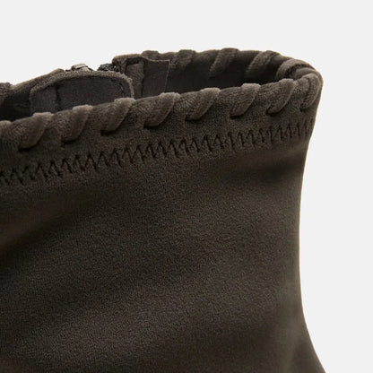 Round-Toe Velvet Whipstitched Ankle Boots (Rhoda)