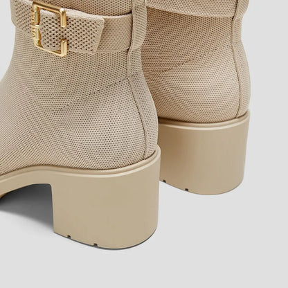 Square-Toe Water-Repellent Heeled Boots (Gisella)