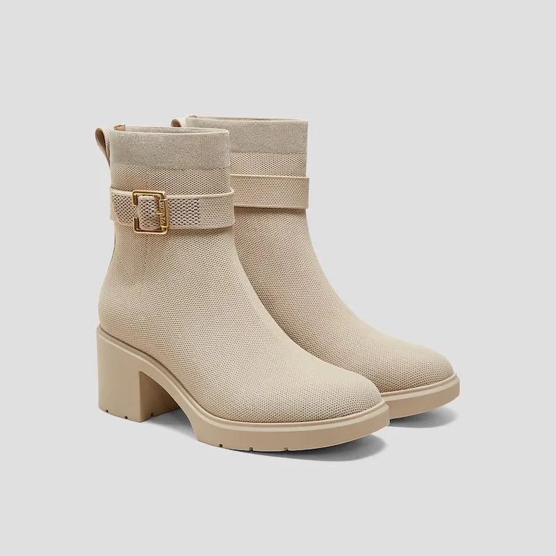 Square-Toe Water-Repellent Heeled Boots (Gisella)