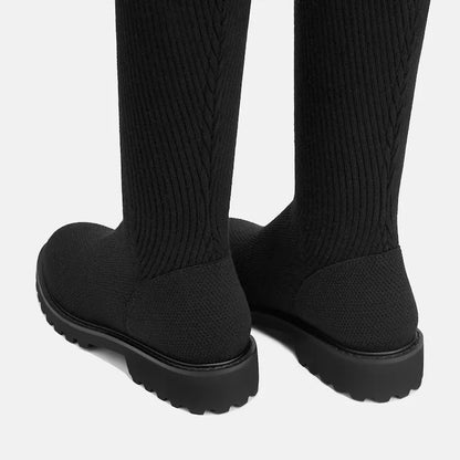 Round-Toe Stretchy Wool Knee-High Boots (Filipa)
