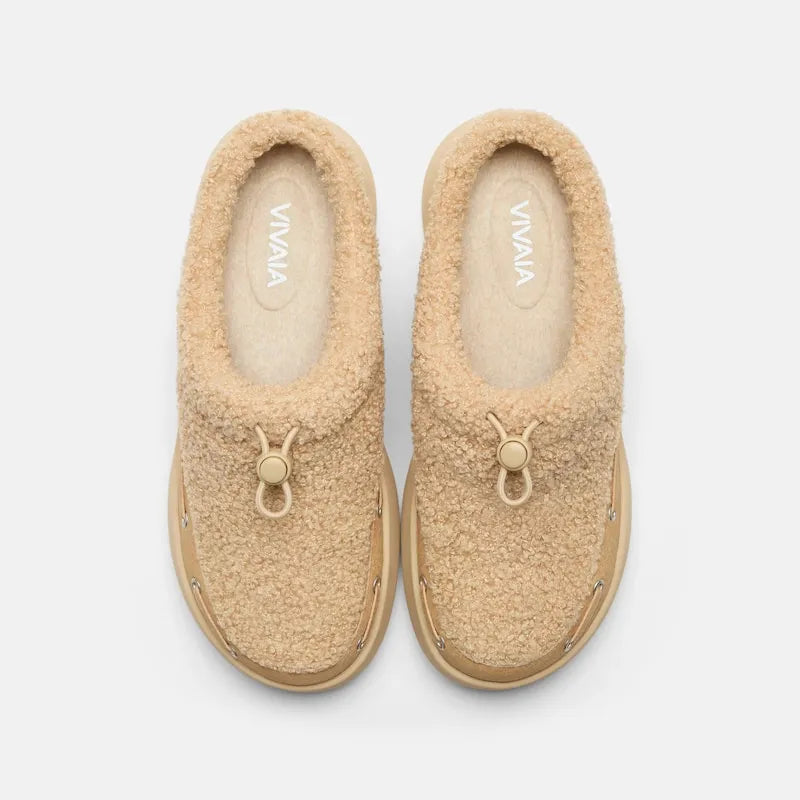 Round-Toe Fuzzy Platform Mules (Tobi)