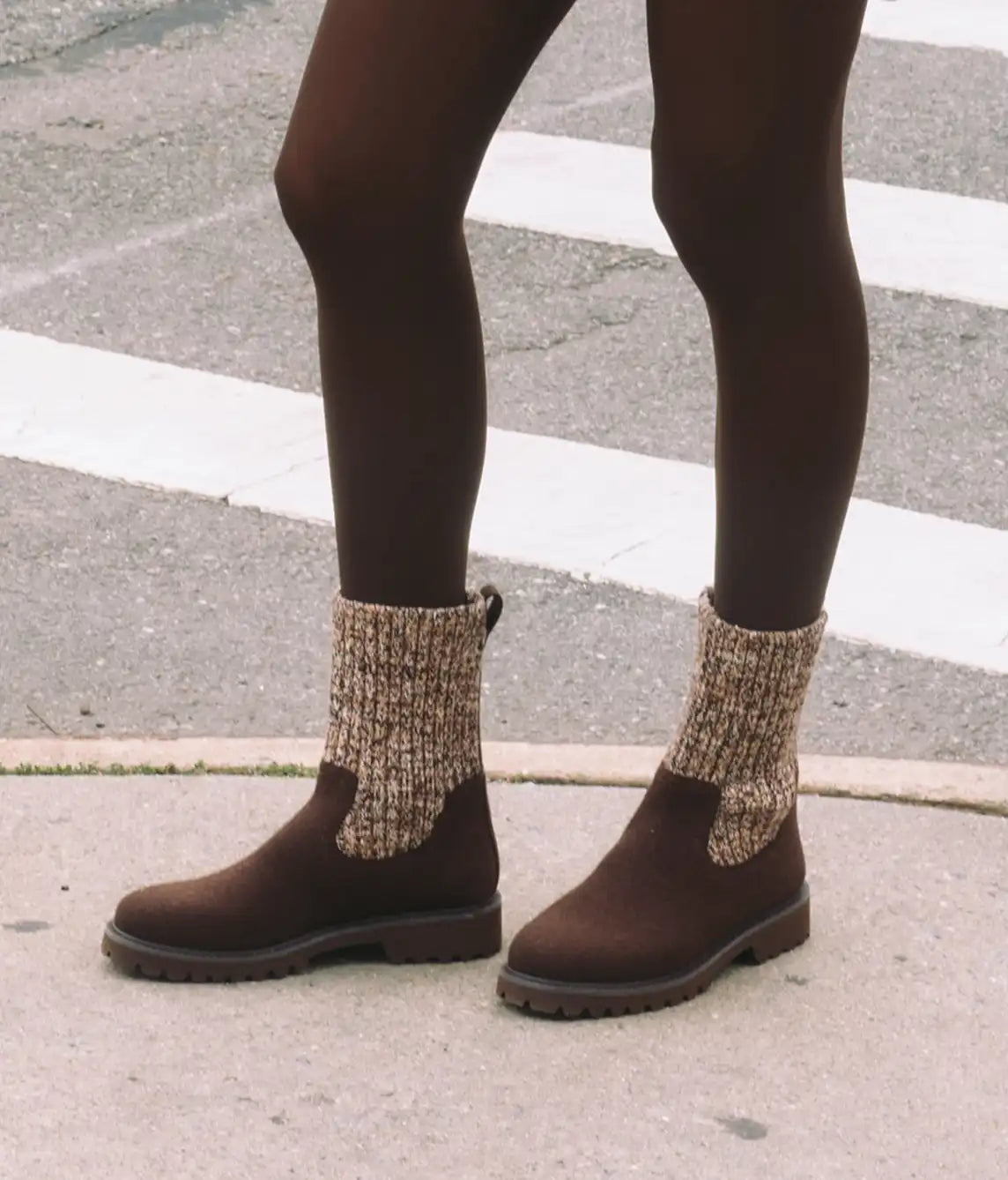Round-Toe Wool Ankle Sock Boots(Fiona)