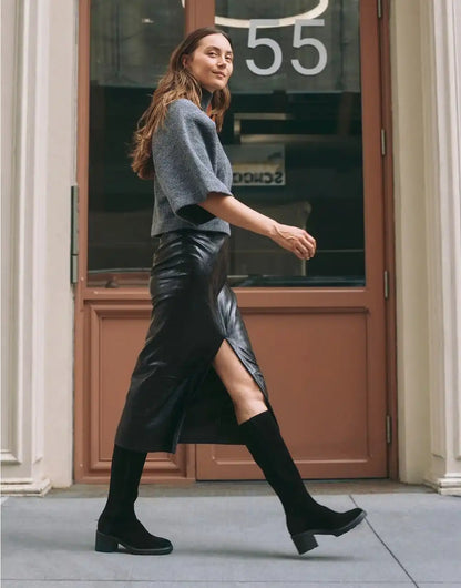 Square-Toe Block-Heel Knee-High Boots (Atria)