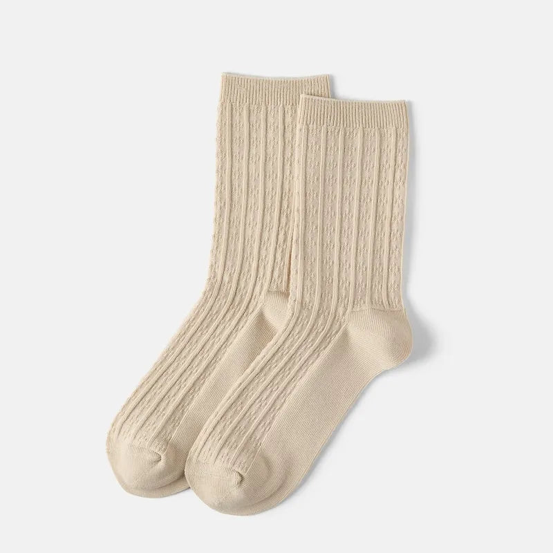 3-Pair Ribbed Texture Crew Socks (Vincie)