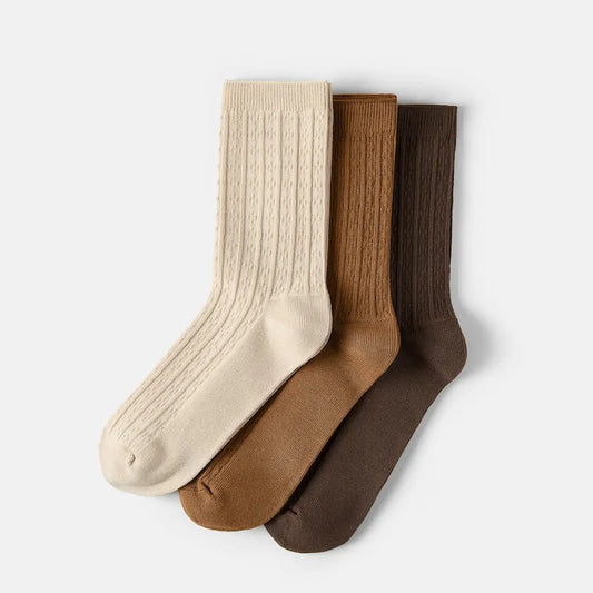 3-Pair Ribbed Texture Crew Socks (Vincie)