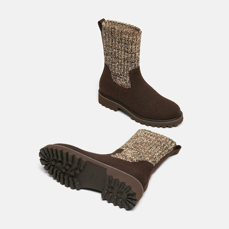 Round-Toe Wool Ankle Sock Boots(Fiona)