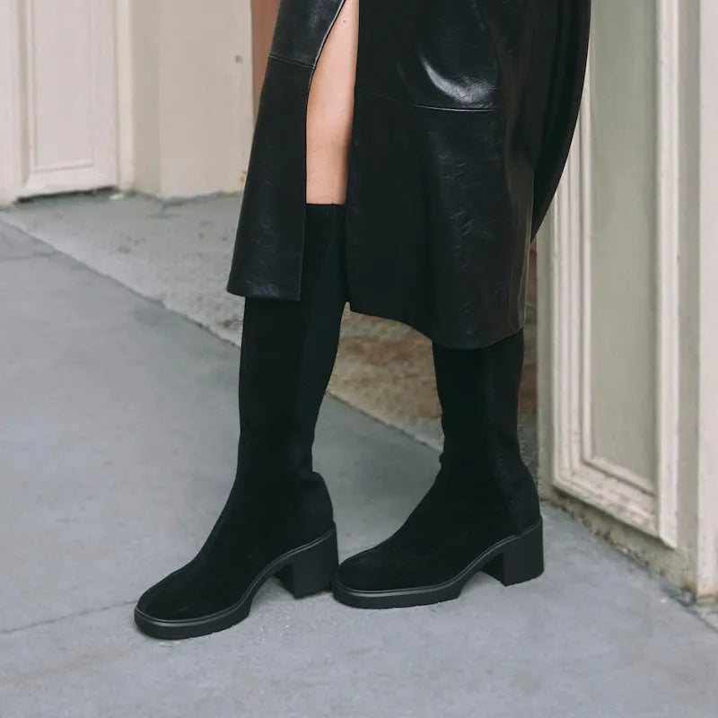 Square-Toe Block-Heel Knee-High Boots (Atria)
