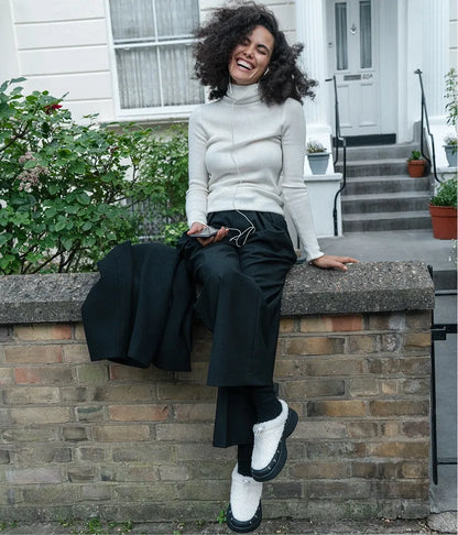 Round-Toe Fuzzy Platform Mules (Tobi)