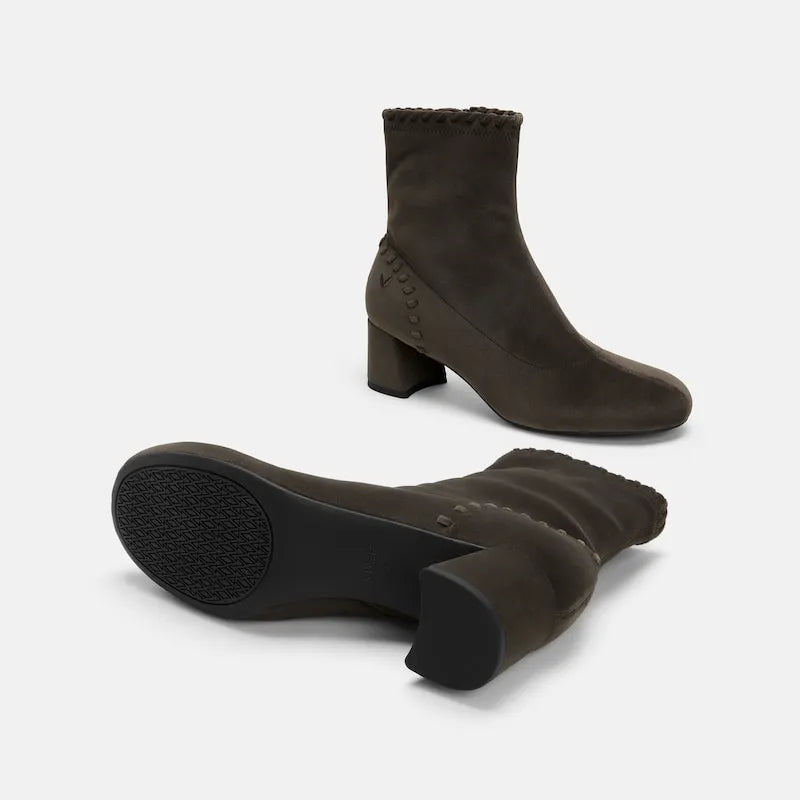 Round-Toe Velvet Whipstitched Ankle Boots (Rhoda)