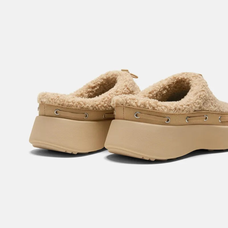 Round-Toe Fuzzy Platform Mules (Tobi)