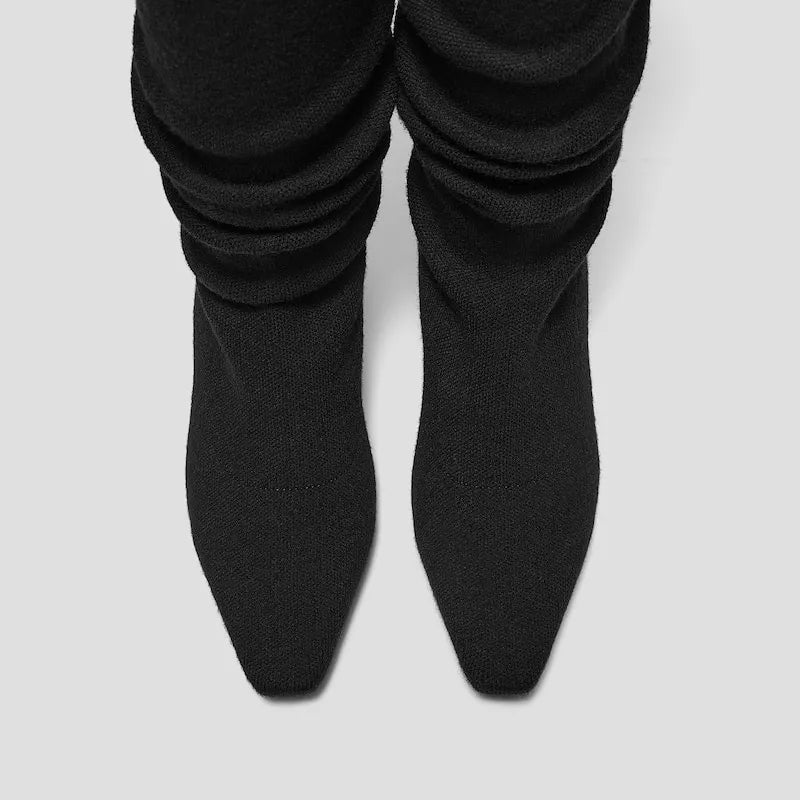 Mini Square-Toe Slouchy Knee-High Kitten Heel Boots (Rumi)