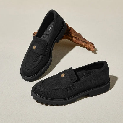 Round-Toe Platform Chunky Heel Loafers (Francesca)