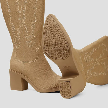 Pointed-Toe Western Knee-High Boots (Willow)