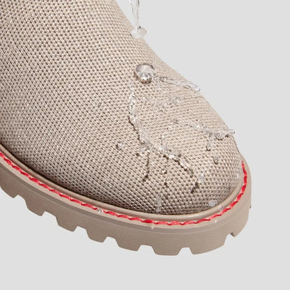 Round-Toe Lug Sole Wool Ankle Boots (Flora)