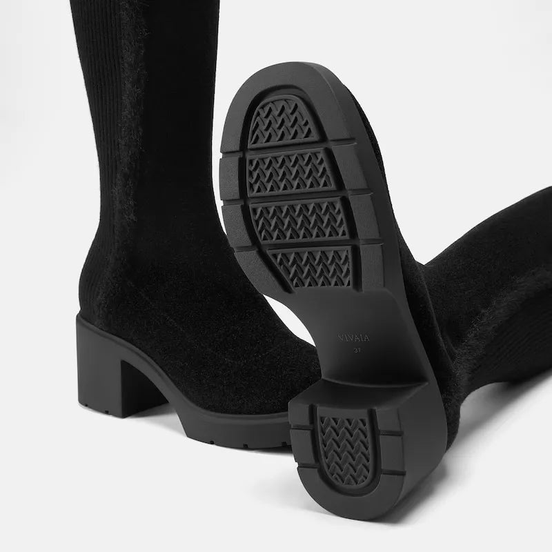 Square-Toe Block-Heel Knee-High Boots (Atria)