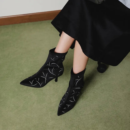 Limited Edition | Pointed-Toe Velvet Ankle Heel Boots (Errai)