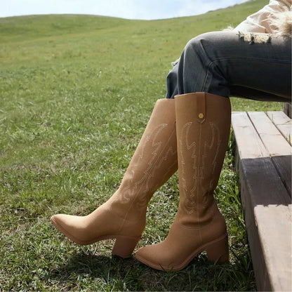 Pointed-Toe Western Knee-High Boots (Willow)