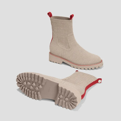 Round-Toe Lug Sole Wool Ankle Boots (Flora)