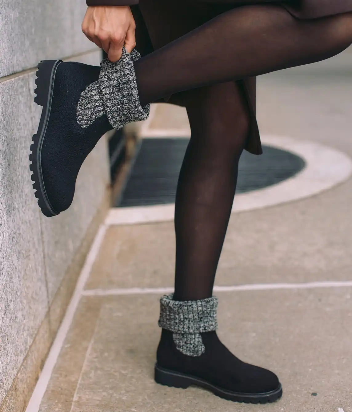 Round-Toe Wool Ankle Sock Boots(Fiona)