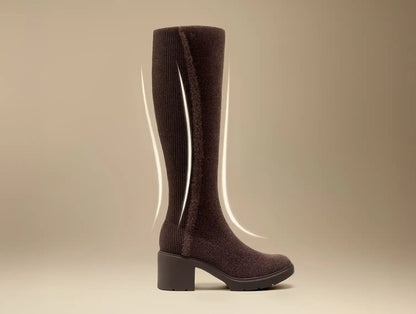 Square-Toe Block-Heel Knee-High Boots (Atria)