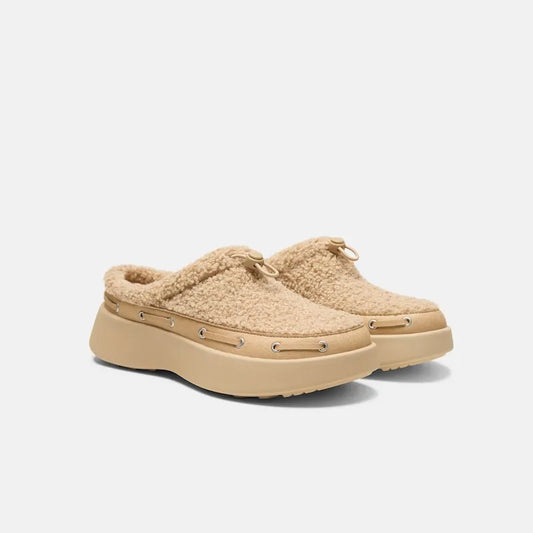 Round-Toe Fuzzy Platform Mules (Tobi)
