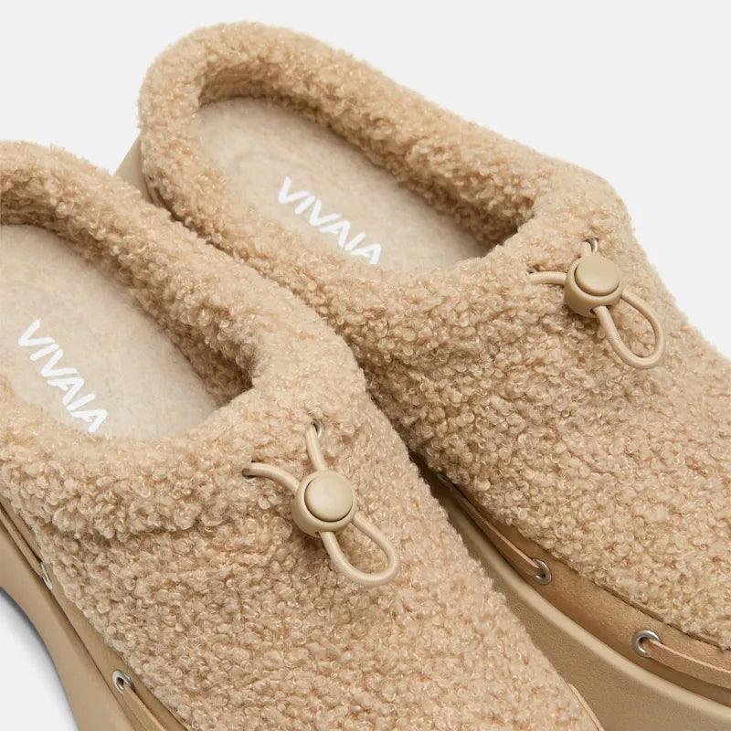 Round-Toe Fuzzy Platform Mules (Tobi)