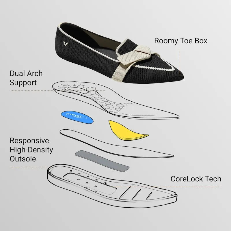 Water-Repellent Pointed-Toe Bow Loafers (Valentina）