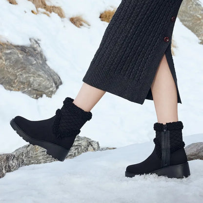 Fluffy Round-Toe Platform Chunky Wedge Boots (Emilia)