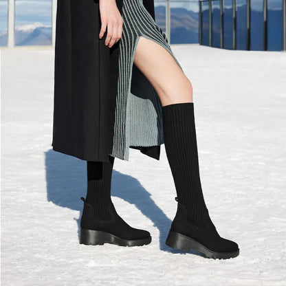 Round-Toe Knee-High Wool Wedge Boots (Eduarda)
