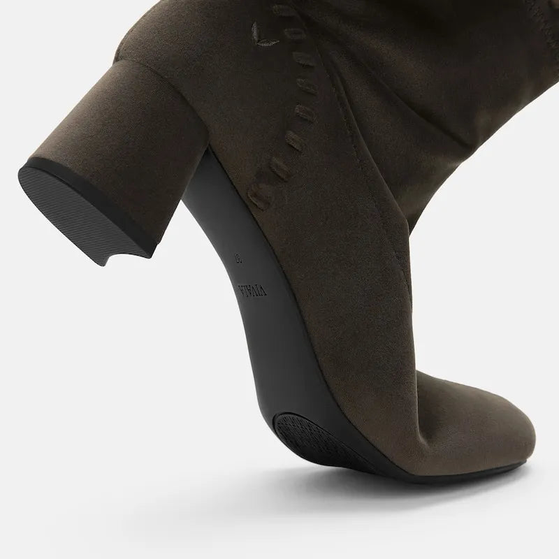Round-Toe Velvet Whipstitched Ankle Boots (Rhoda)