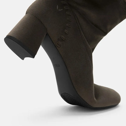 Round-Toe Velvet Whipstitched Ankle Boots (Rhoda)