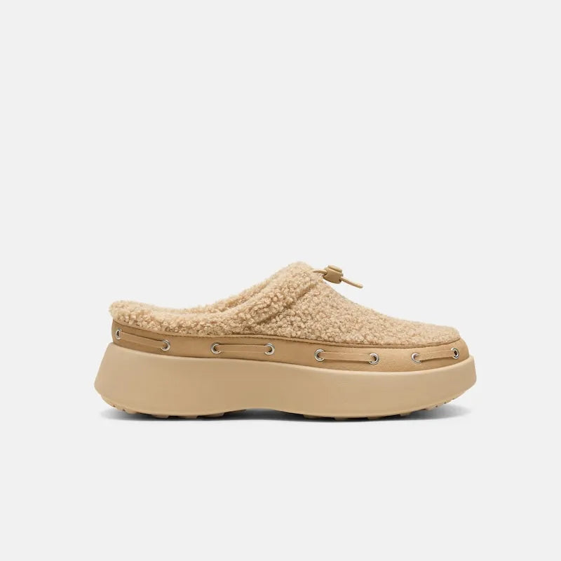 Round-Toe Fuzzy Platform Mules (Tobi)